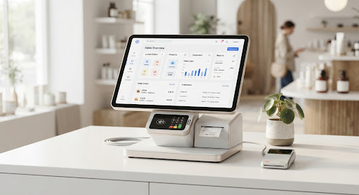 Aviritech POS terminal on a retail counter